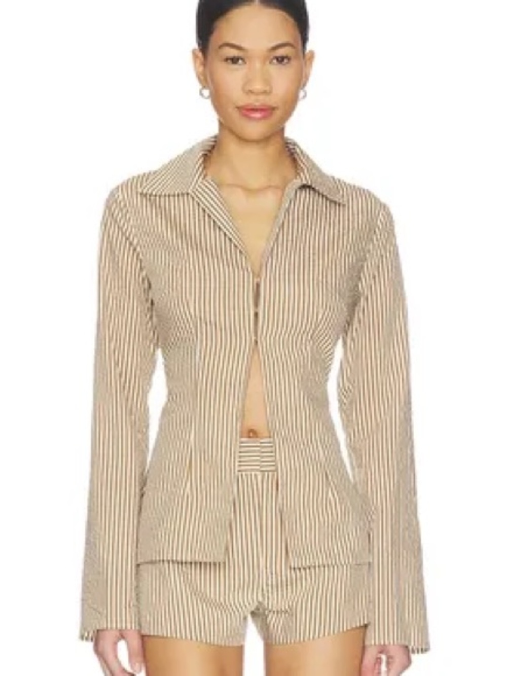 REVOLVE 2 piece set - NEW- Beige & White Pinstripe Shirt & Shorts